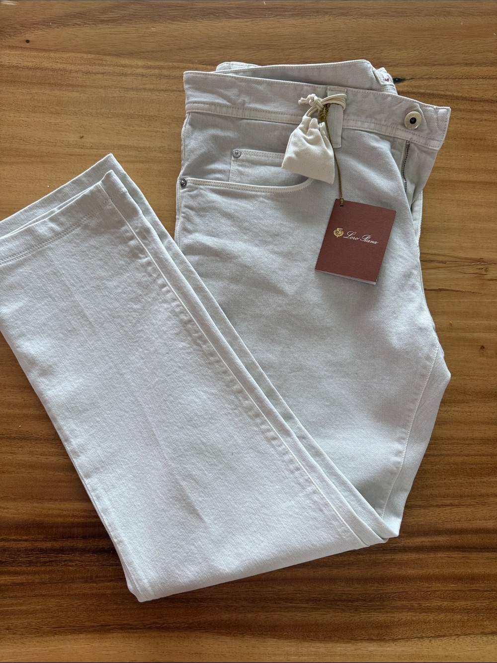 NWT Lori Piana TASCHE denim dusty white 36R